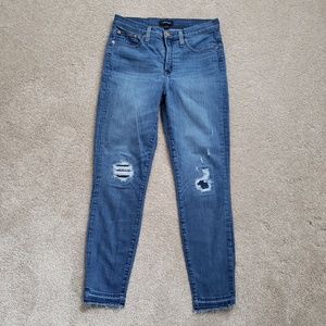 Women's J Crew 9" High-Rise Toothpick Rip and Repair Wash Jeans